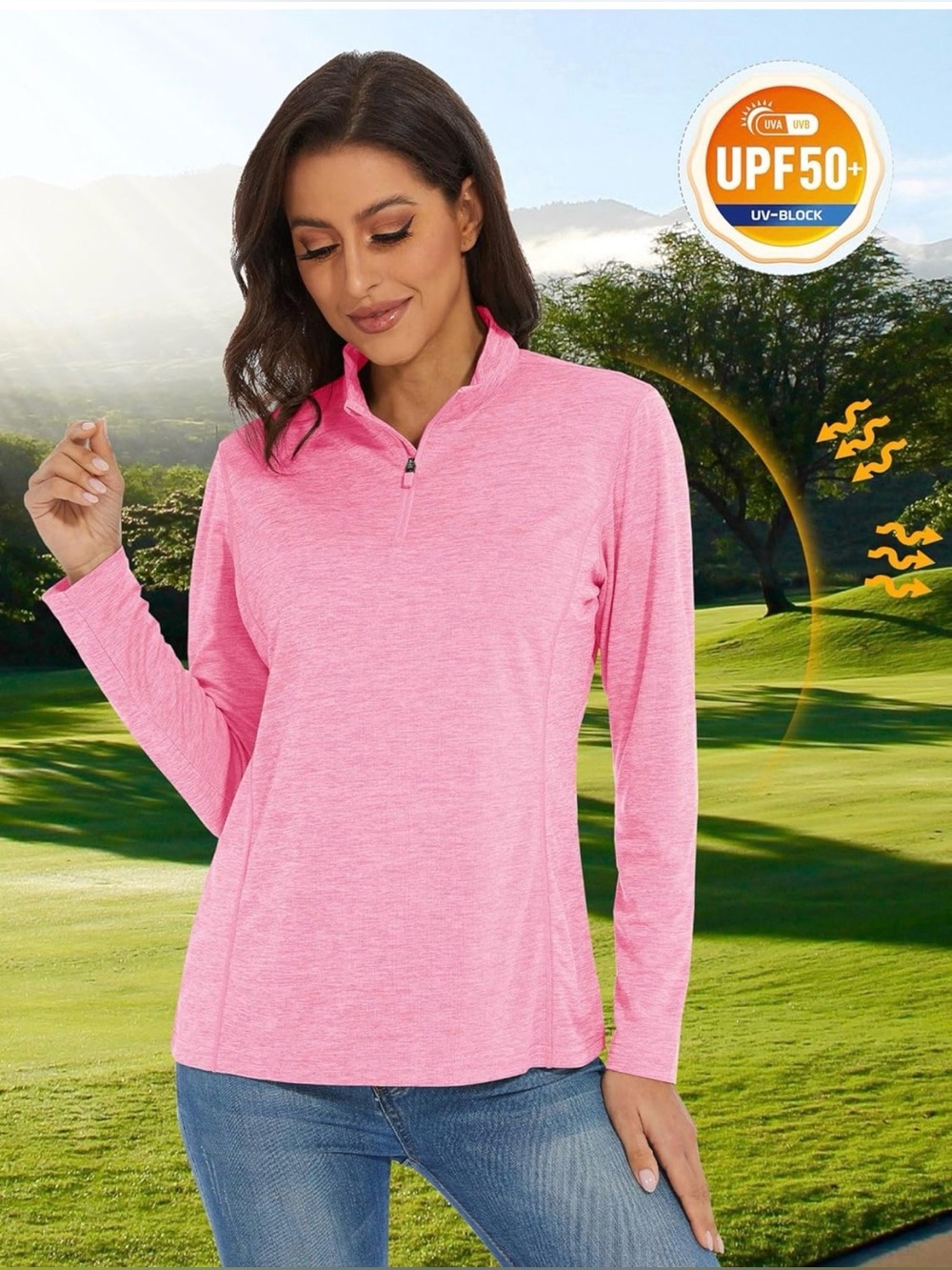Women’s 2X Pink Long Sleeve Quarter-Zip Performance Top